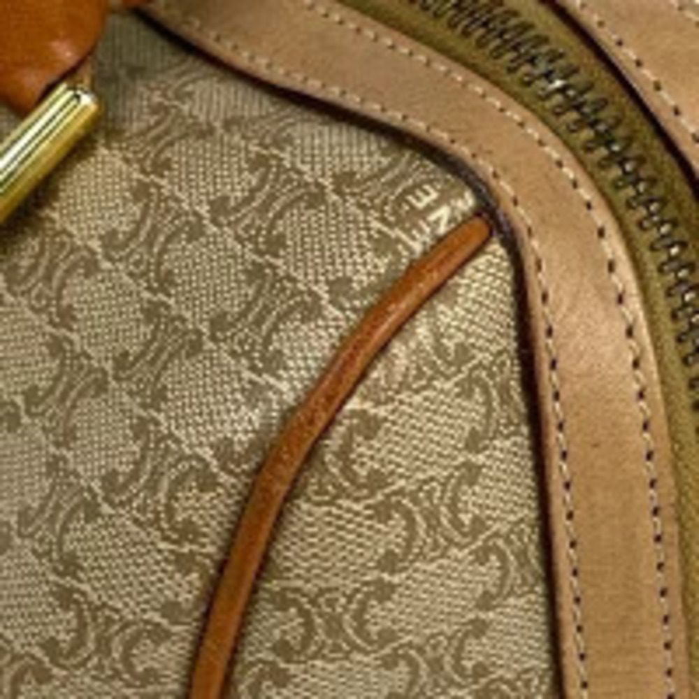Celine Beige Macadam Boston Handbag Canvas Tan